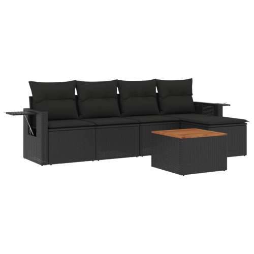 Vrtna garnitura - 6-dijelni set vrtnih sofa s jastucima crni od poliratana - Crna 1 Cijena