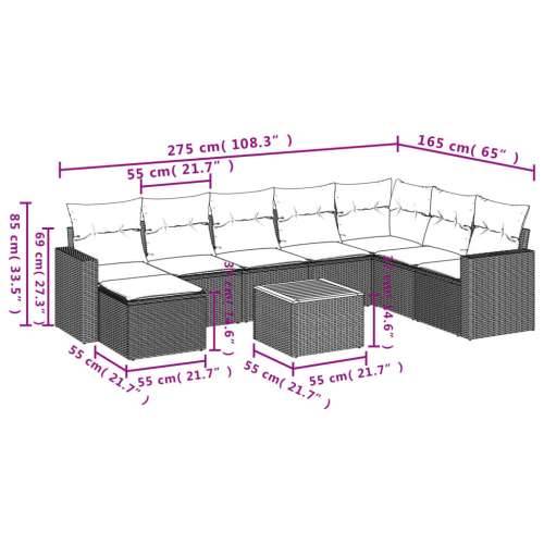 Vrtna garnitura - 9-dijelni set vrtnih sofa s jastucima crni od poliratana - Crna 1 Cijena