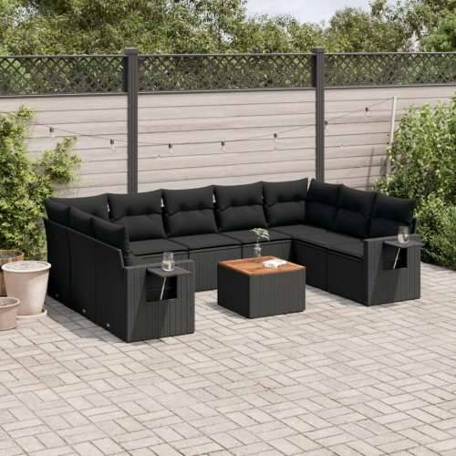 Vrtna garnitura - 10-dijelni set vrtnih sofa s jastucima crni od poliratana - Crna 5x srednja + stol + 2x kutna 1 Cijena