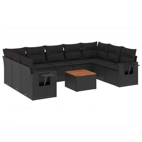 Vrtna garnitura - 10-dijelni set vrtnih sofa s jastucima crni od poliratana - Crna 5x srednja + stol + 2x kutna 1 Cijena