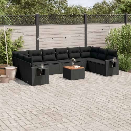 Vrtna garnitura - 11-dijelni set vrtnih sofa od poliratana s jastucima crni - Crna 2x kutna + 6x srednja + stol 1 Cijena