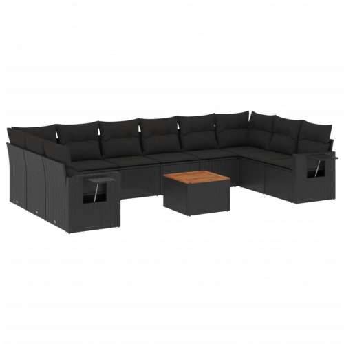 Vrtna garnitura - 11-dijelni set vrtnih sofa od poliratana s jastucima crni - Crna 2x kutna + 6x srednja + stol 1 Cijena