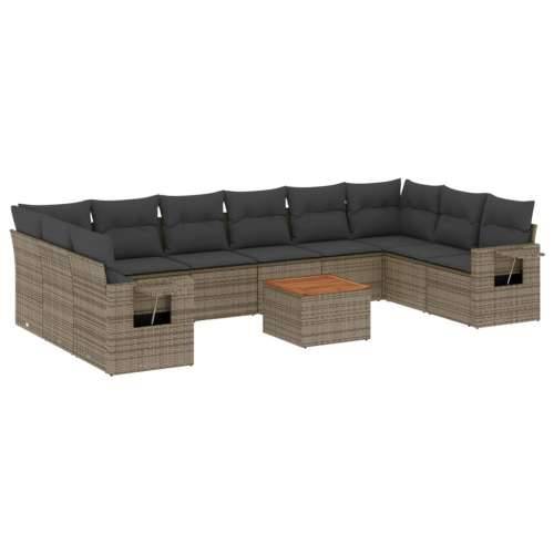 Vrtna garnitura - 11-dijelni set vrtnih sofa od poliratana s jastucima sivi - siva i tamnosiva 2x kutna + 6x srednja + stol 1 Cijena