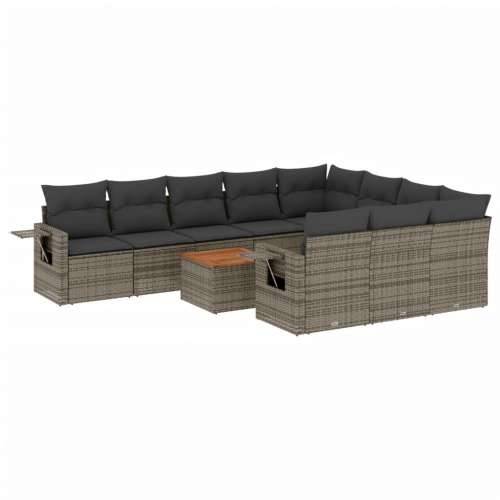 Vrtna garnitura - 11-dijelni set vrtnih sofa od poliratana s jastucima sivi - siva i tamnosiva 6x srednja + 2x kutna + stol 1 Cijena