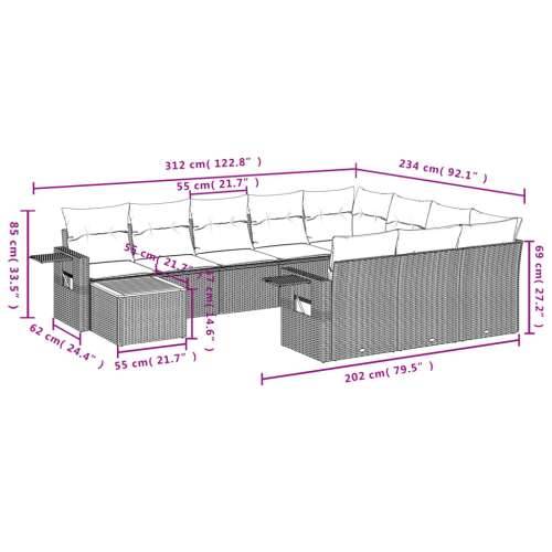 Vrtna garnitura - 11-dijelni set vrtnih sofa od poliratana s jastucima crni - Crna stol + 2x kutna + 6x srednja 1 Cijena