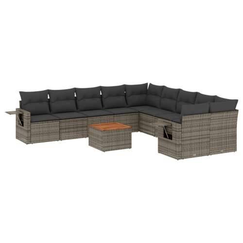 Vrtna garnitura - 11-dijelni set vrtnih sofa od poliratana s jastucima sivi - siva i tamnosiva stol + 6x srednja + 2x kutna 1 Cijena