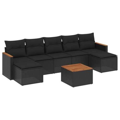Vrtna garnitura - 8-dijelni set vrtnih sofa od poliratana s jastucima crni - Crna Sa stolom 1 Cijena