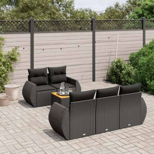 Vrtna garnitura - 6-dijelni set vrtnih sofa s jastucima crni od poliratana - Crna 1 Cijena