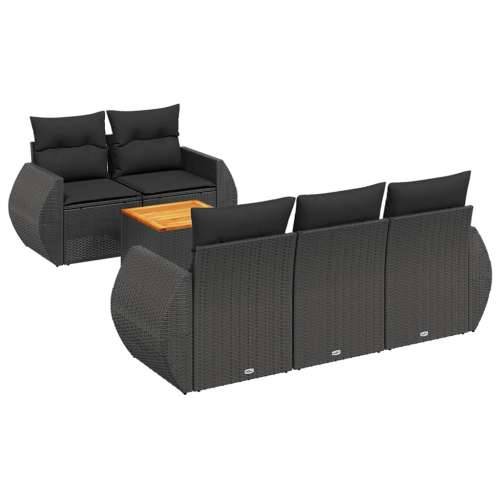 Vrtna garnitura - 6-dijelni set vrtnih sofa s jastucima crni od poliratana - Crna 1 Cijena