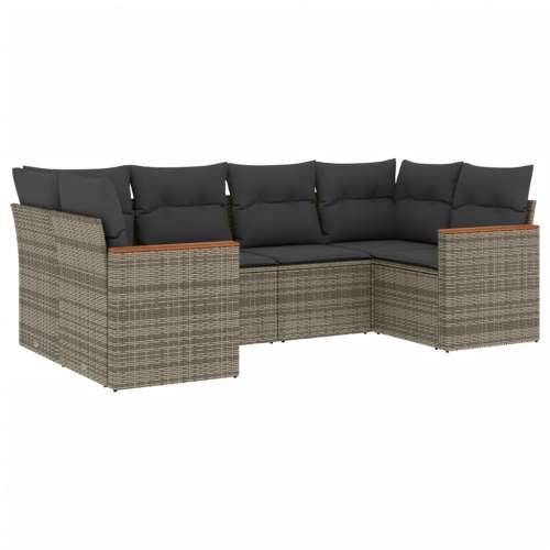 Vrtna garnitura - 6-dijelni set vrtnih sofa od poliratana s jastucima sivi - Siva 1 Cijena