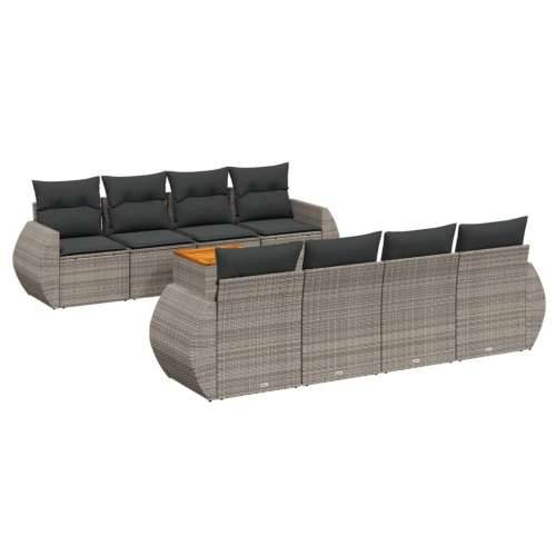Vrtna garnitura - 9-dijelni set vrtnih sofa od poliratana s jastucima sivi - Siva 1 Cijena