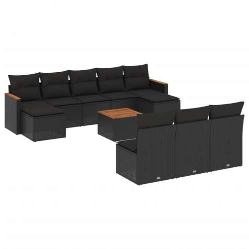 Vrtna garnitura - 11-dijelni set vrtnih sofa od poliratana s jastucima crni - Crna Sa stolom 1 Cijena