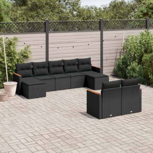 Vrtna garnitura - 9-dijelni set vrtnih sofa s jastucima crni od poliratana - Crna Bez stola 1 Cijena