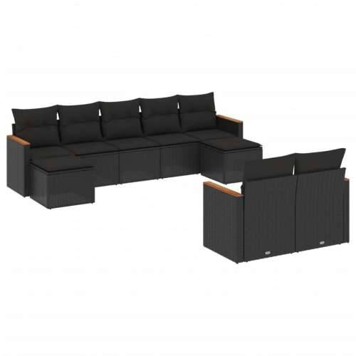 Vrtna garnitura - 9-dijelni set vrtnih sofa s jastucima crni od poliratana - Crna Bez stola 1 Cijena