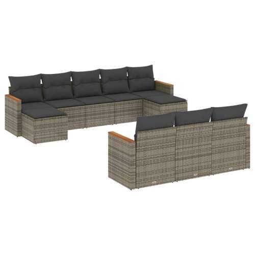 Vrtna garnitura - 10-dijelni set vrtnih sofa od poliratana s jastucima sivi - Siva Bez stola 1 Cijena