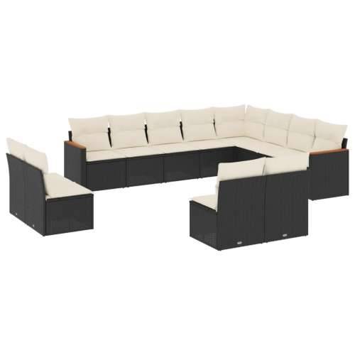 Vrtna garnitura - 12-dijelni set vrtnih sofa od poliratana s jastucima crni - Crna i krem Bez stola 1 Cijena