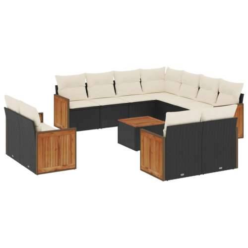 Vrtna garnitura - 12-dijelni set vrtnih sofa od poliratana s jastucima crni - Crna i krem Sa stolom 1 Cijena