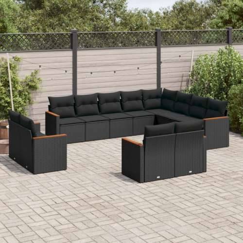 Vrtna garnitura - 12-dijelni set vrtnih sofa od poliratana s jastucima crni - Crna Bez stola 1 Cijena
