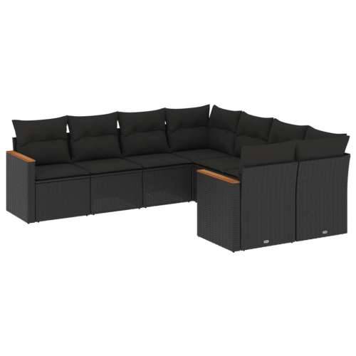Vrtna garnitura - 8-dijelni set vrtnih sofa od poliratana s jastucima crni - Crna 1 Cijena
