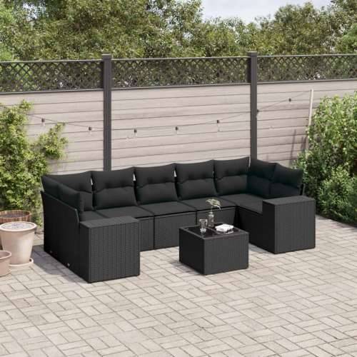 Vrtna garnitura - 8-dijelni set vrtnih sofa od poliratana s jastucima crni - Crna 1 Cijena