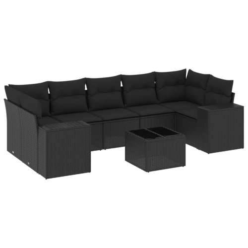 Vrtna garnitura - 8-dijelni set vrtnih sofa od poliratana s jastucima crni - Crna 1 Cijena