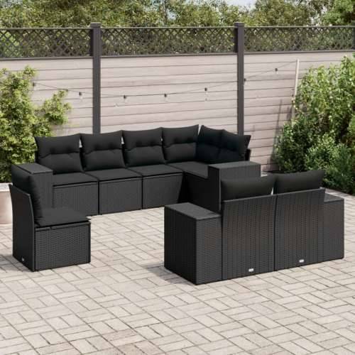 Vrtna garnitura - 8-dijelni set vrtnih sofa od poliratana s jastucima crni - Crna Bez stola 1 Cijena