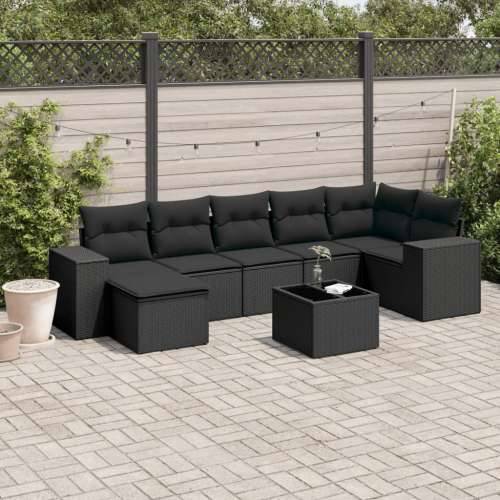 Vrtna garnitura - 8-dijelni set vrtnih sofa od poliratana s jastucima crni - Crna Sa stolom 1 Cijena