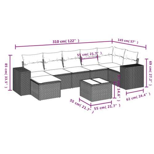 Vrtna garnitura - 8-dijelni set vrtnih sofa od poliratana s jastucima crni - Crna Sa stolom 1 Cijena