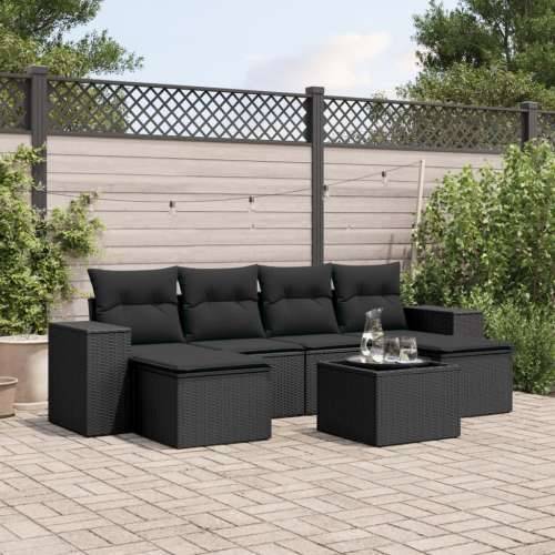 Vrtna garnitura - 7-dijelni set vrtnih sofa od poliratana s jastucima crni - Crna Sa stolom 1 Cijena