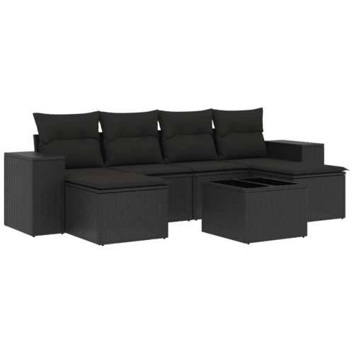 Vrtna garnitura - 7-dijelni set vrtnih sofa od poliratana s jastucima crni - Crna Sa stolom 1 Cijena