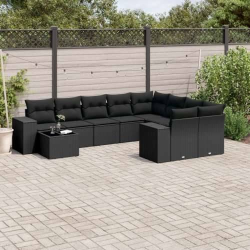 Vrtna garnitura - 10-dijelni set vrtnih sofa s jastucima crni od poliratana - Crna 1 Cijena