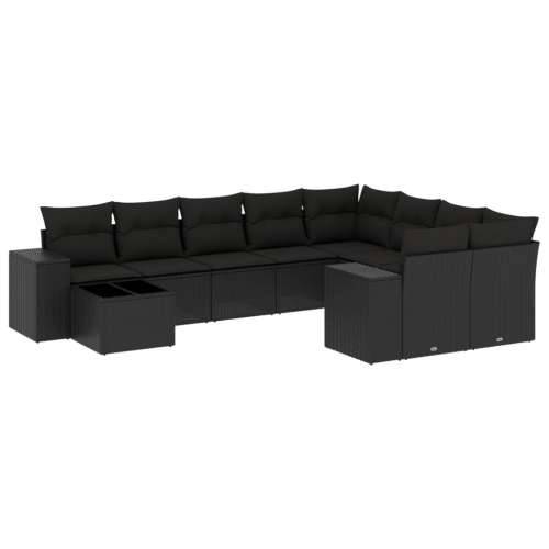 Vrtna garnitura - 10-dijelni set vrtnih sofa s jastucima crni od poliratana - Crna 1 Cijena