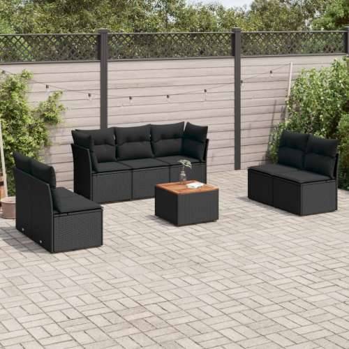 Vrtna garnitura - 8-dijelni set vrtnih sofa od poliratana s jastucima crni - Crna 2x kutna + 5x srednja + stol 1 Cijena