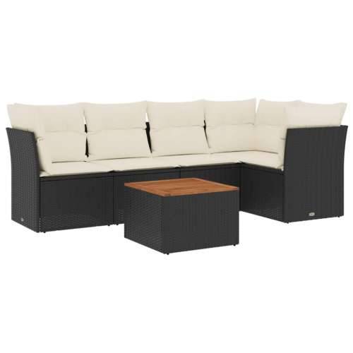 Vrtna garnitura - 6-dijelni set vrtnih sofa s jastucima crni od poliratana - Crna i krem 3x kutna + 2x srednja + stol 1 Cijena