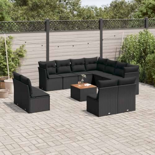 Vrtna garnitura - 12-dijelni set vrtnih sofa od poliratana s jastucima crni - Crna 1 Cijena