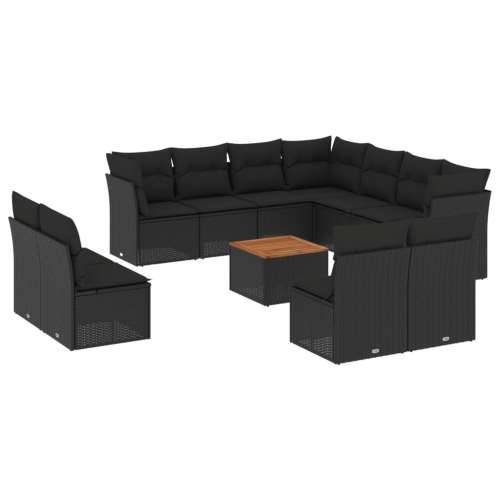 Vrtna garnitura - 12-dijelni set vrtnih sofa od poliratana s jastucima crni - Crna 1 Cijena