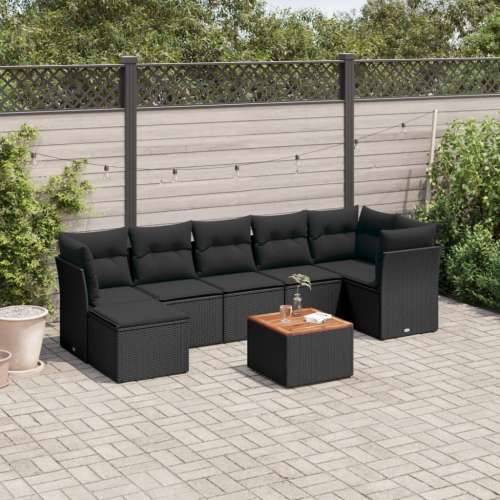 Vrtna garnitura - 8-dijelni set vrtnih sofa od poliratana s jastucima crni - Crna 3x kutna + 3x srednja + tabure + stol 1 Cijena