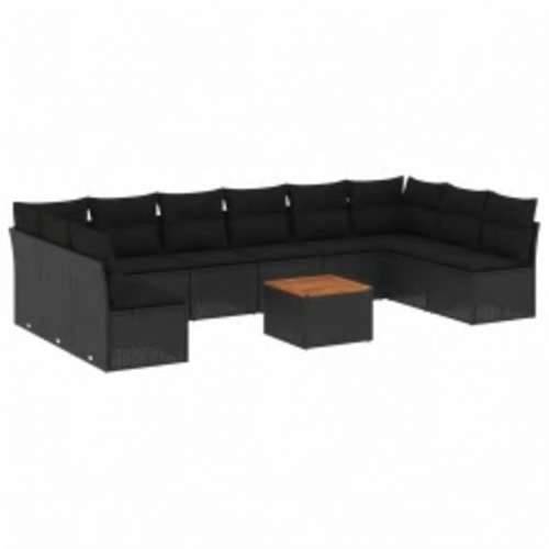 Vrtna garnitura - 11-dijelni set vrtnih sofa od poliratana s jastucima crni - Crna 1 Cijena