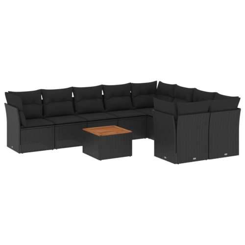 Vrtna garnitura - 10-dijelni set vrtnih sofa s jastucima crni od poliratana - Crna stol + 4x kutna + 5x srednja 1 Cijena