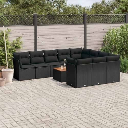 Vrtna garnitura - 11-dijelni set vrtnih sofa od poliratana s jastucima crni - Crna 6x srednja + 4x kutna + stol 1 Cijena