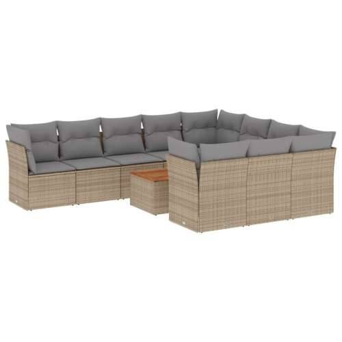 Vrtna garnitura - 11-dijelni set vrtnih sofa s jastucima bež od poliratana - mješavina bež i sive 6x srednja + 4x kutna + stol 1 Cijena