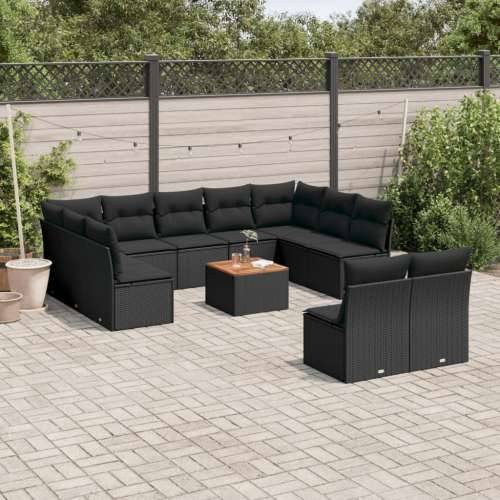 Vrtna garnitura - 12-dijelni set vrtnih sofa od poliratana s jastucima crni - Crna 1 Cijena