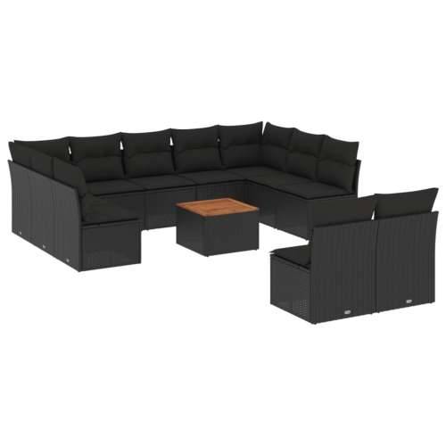 Vrtna garnitura - 12-dijelni set vrtnih sofa od poliratana s jastucima crni - Crna 1 Cijena