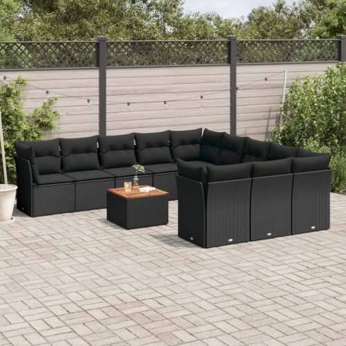Vrtna garnitura - 12-dijelni set vrtnih sofa od poliratana s jastucima crni - Crna 1 Cijena
