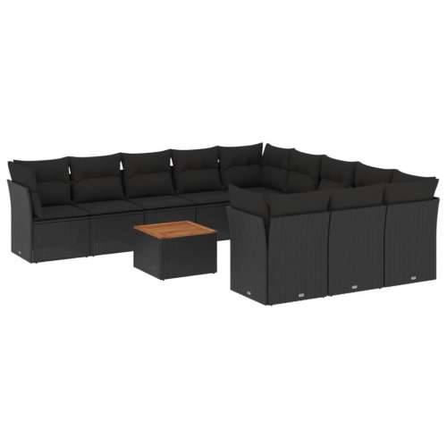 Vrtna garnitura - 12-dijelni set vrtnih sofa od poliratana s jastucima crni - Crna 1 Cijena