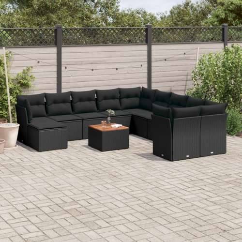 Vrtna garnitura - 12-dijelni set vrtnih sofa od poliratana s jastucima crni - Crna 1 Cijena