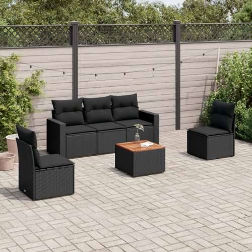 Vrtna garnitura - 6-dijelni set vrtnih sofa s jastucima crni od poliratana - Crna 1 Cijena
