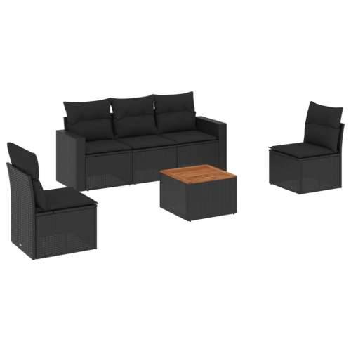 Vrtna garnitura - 6-dijelni set vrtnih sofa s jastucima crni od poliratana - Crna 1 Cijena