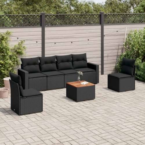 Vrtna garnitura - 7-dijelni set vrtnih sofa od poliratana s jastucima crni - Crna 1 Cijena