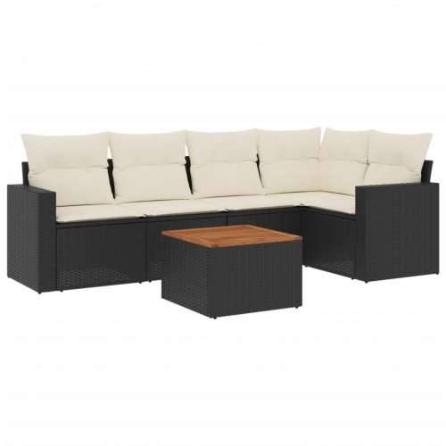 Vrtna garnitura - 6-dijelni set vrtnih sofa s jastucima crni od poliratana - Crna i krem kutna + 2x srednja + stol 1 Cijena